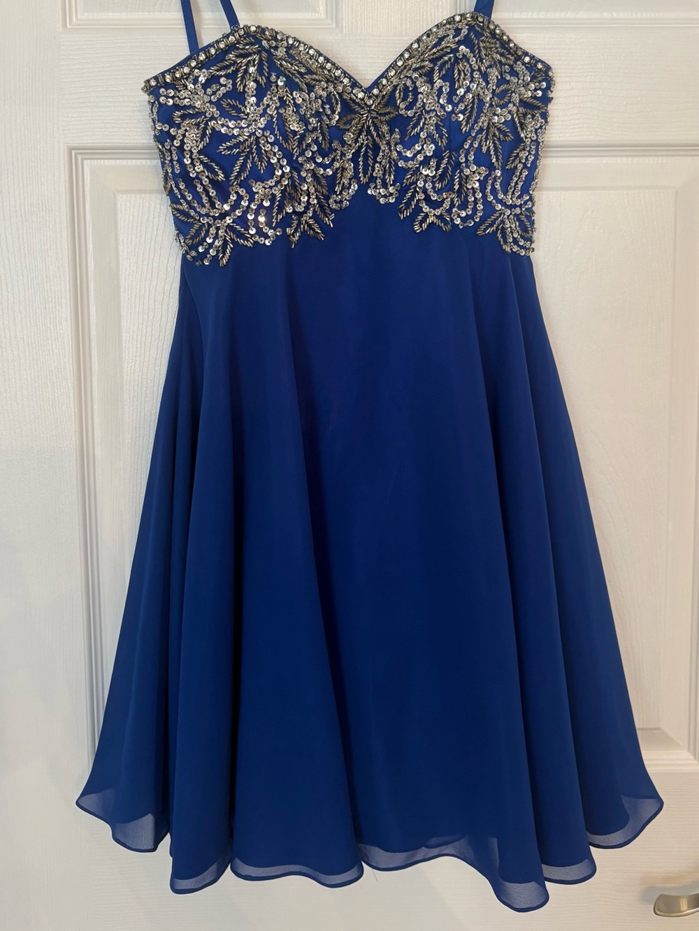 Damas by Tiffany Designs Cobalt Blue Beaded Cocktail Dress
